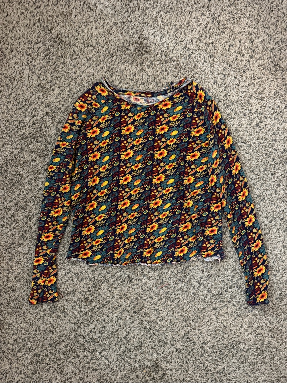 NATURAL LIFE Floral Long Sleeve Top in Navy, Yellow & Teal